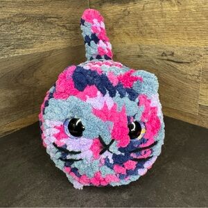 Handmade crochet pink & blue loaf cat